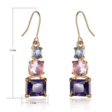 Pink Purple Zircon Drop Earrings Korean Style Long Engagement Wedding Ear