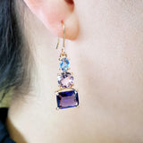 Pink Purple Zircon Drop Earrings Korean Style Long Engagement Wedding Ear
