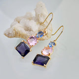 Pink Purple Zircon Drop Earrings Korean Style Long Engagement Wedding Ear
