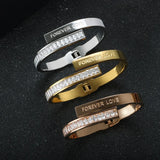 Square Rhinestone Spring Clasp Bangles Couple Wedding Bracelets