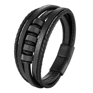 Men's Stainless Steel Beaded Bracelet Multilayer Leather Braided Homme Gift