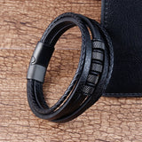 Men's Stainless Steel Beaded Bracelet Multilayer Leather Braided Homme Gift