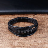 Men's Stainless Steel Beaded Bracelet Multilayer Leather Braided Homme Gift
