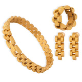 Stainless Steel Bracelet Ring Earrings Set for Women Chain Plated Jewelry