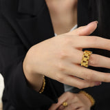 Stainless Steel Bracelet Ring Earrings Set for Women Chain Plated Jewelry