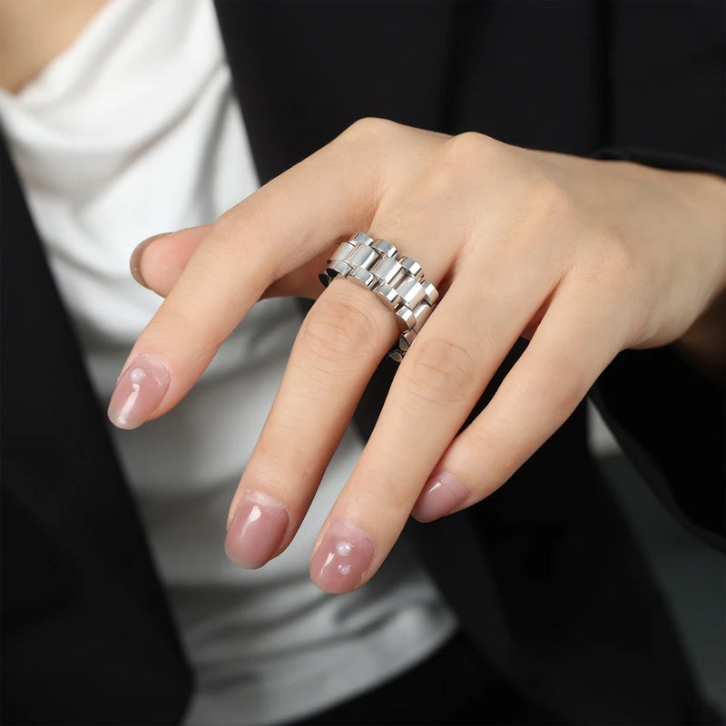 Stainless Steel Bracelet Ring Earrings Set for Women Chain Plated Jewelry