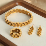 Stainless Steel Bracelet Ring Earrings Set for Women Chain Plated Jewelry