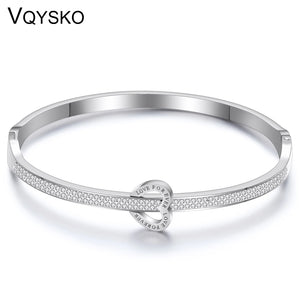 Stainless Steel Bracelet with Crystals Heart Charm for Women