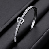 Stainless Steel Bracelet with Crystals Heart Charm for Women