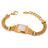 Crystal Shell Watch Stainless Steel Chain Bracelet