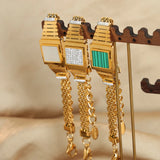 Crystal Shell Watch Stainless Steel Chain Bracelet