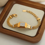 Crystal Shell Watch Stainless Steel Chain Bracelet