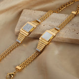 Crystal Shell Watch Stainless Steel Chain Bracelet