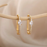 Geometric Zircon Hoop Earrings Stainless Steel