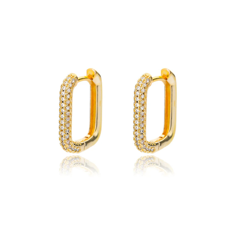 Geometric Zircon Hoop Earrings Stainless Steel