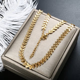 Stainless Steel Leaf Chain Necklace Plated Choker For Women