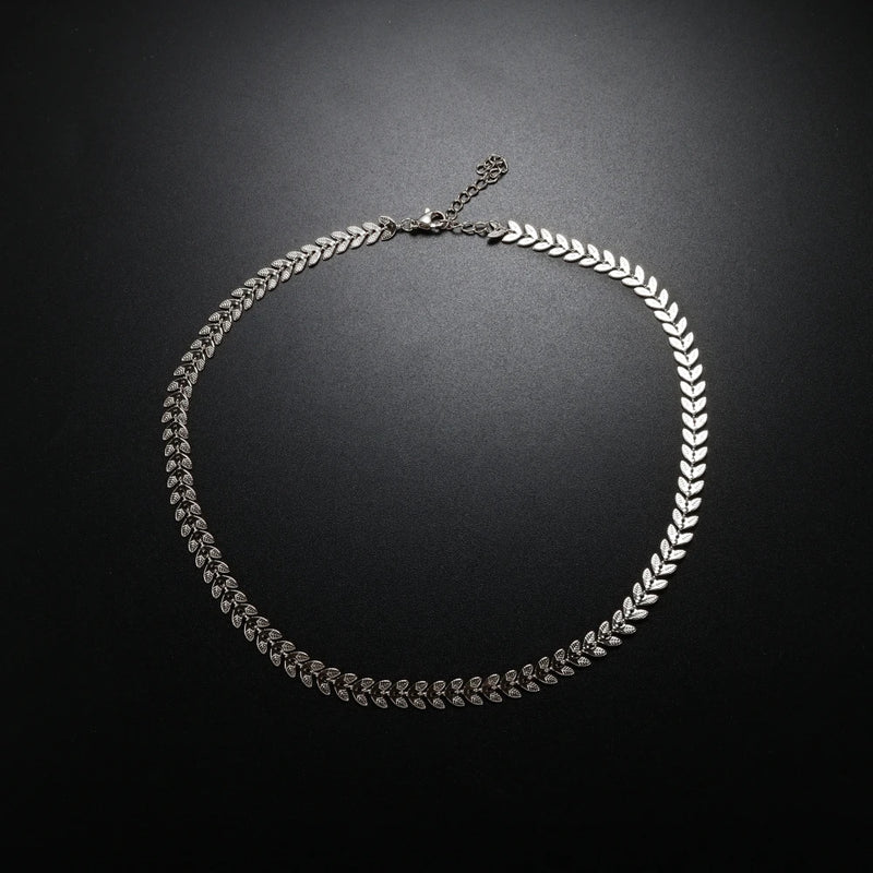 Stainless Steel Leaf Chain Necklace Plated Choker For Women