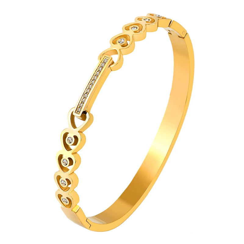 Stainless Steel Love CZ Crystal Bangle Bracelet
