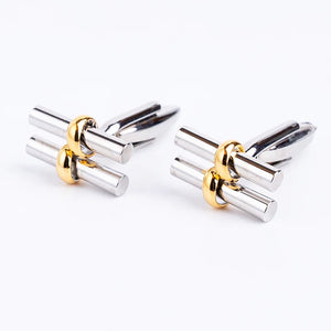 Stainless Steel Double Cylinder Knots Cufflinks for Mens Suit Business 1 Pair
