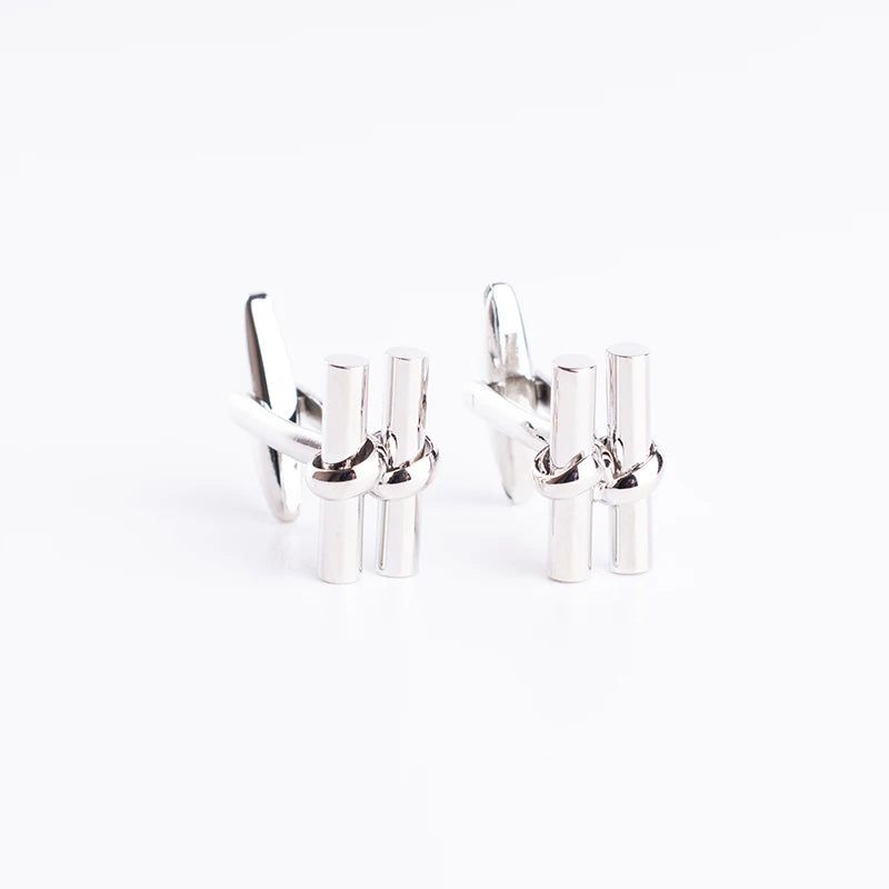 Stainless Steel Double Cylinder Knots Cufflinks for Mens Suit Business 1 Pair