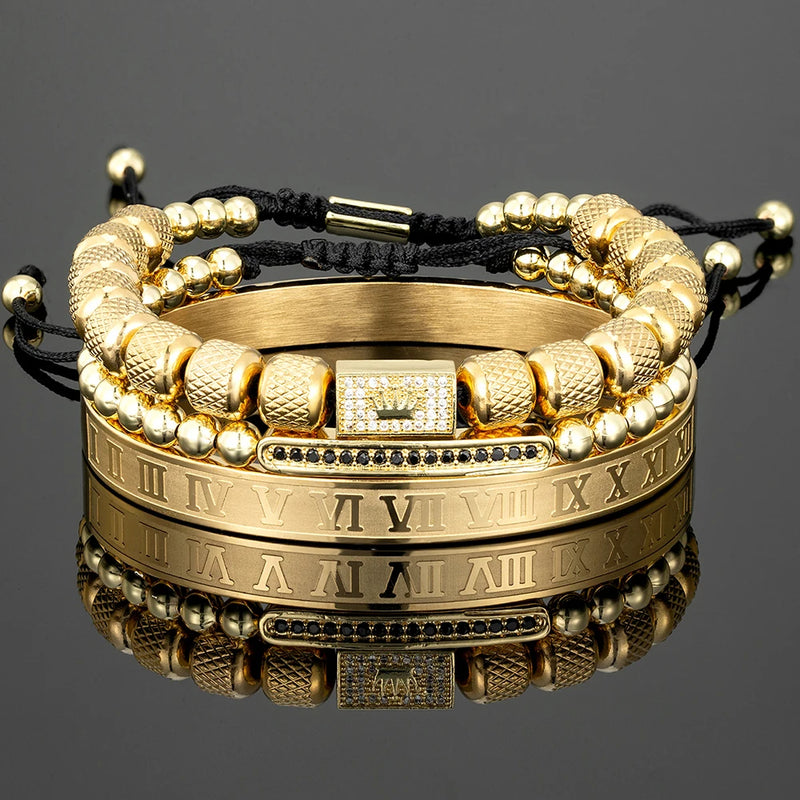 Stainless Steel King Crown Bracelet Men Adjustable Bangle