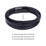 Stainless Steel Three Loop Bracelet Classic Multilayer Braided Leather