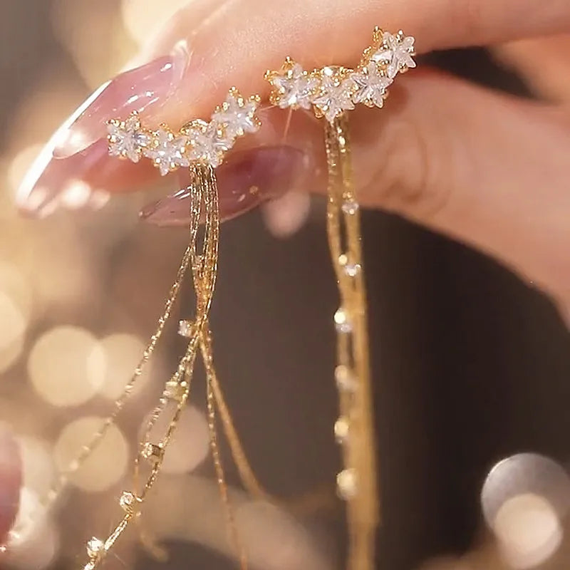 Star Zircon Tassel Earrings Long Dangle Jewelry