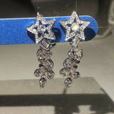 Sterling 925 Silver Leaf Tassel Earrings Diamond Women Wedding Jewelry
