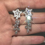 Sterling 925 Silver Leaf Tassel Earrings Diamond Women Wedding Jewelry