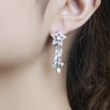 Sterling 925 Silver Leaf Tassel Earrings Diamond Women Wedding Jewelry