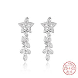 Sterling 925 Silver Leaf Tassel Earrings Diamond Women Wedding Jewelry