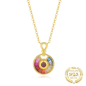 925 Silver Rainbow Zircon Pendant Necklace Colorful Summer Choker for Women
