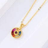 925 Silver Rainbow Zircon Pendant Necklace Colorful Summer Choker for Women