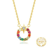925 Silver Rainbow Zircon Pendant Necklace Colorful Summer Choker for Women