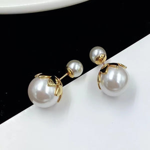 Golden Petal Pearl Stud Earrings for Women