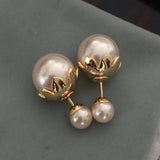 Golden Petal Pearl Stud Earrings for Women