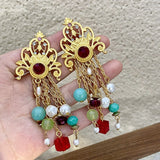 Vintage Crystal Pearl Tassel Earings Women Jewelry