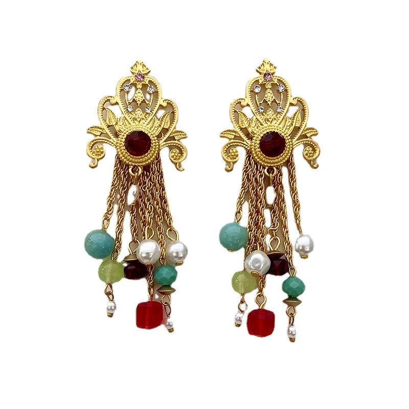 Vintage Crystal Pearl Tassel Earings Women Jewelry