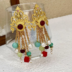 Vintage Crystal Pearl Tassel Earings Women Jewelry