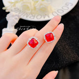 Red Crystal Ruby Promise Jewelry Sets Silver Bridal Wedding Earrings