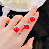 Red Crystal Ruby Promise Jewelry Sets Silver Bridal Wedding Earrings