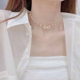 Sweet Bowknot Pearl Clavicle Chain Elegant Banquet Necklace