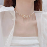 Sweet Bowknot Pearl Clavicle Chain Elegant Banquet Necklace