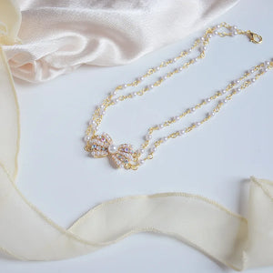 Sweet Bowknot Pearl Clavicle Chain Elegant Banquet Necklace