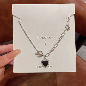 Sweet Heart Crystal Titanium Steel Necklace For Women's Temperament