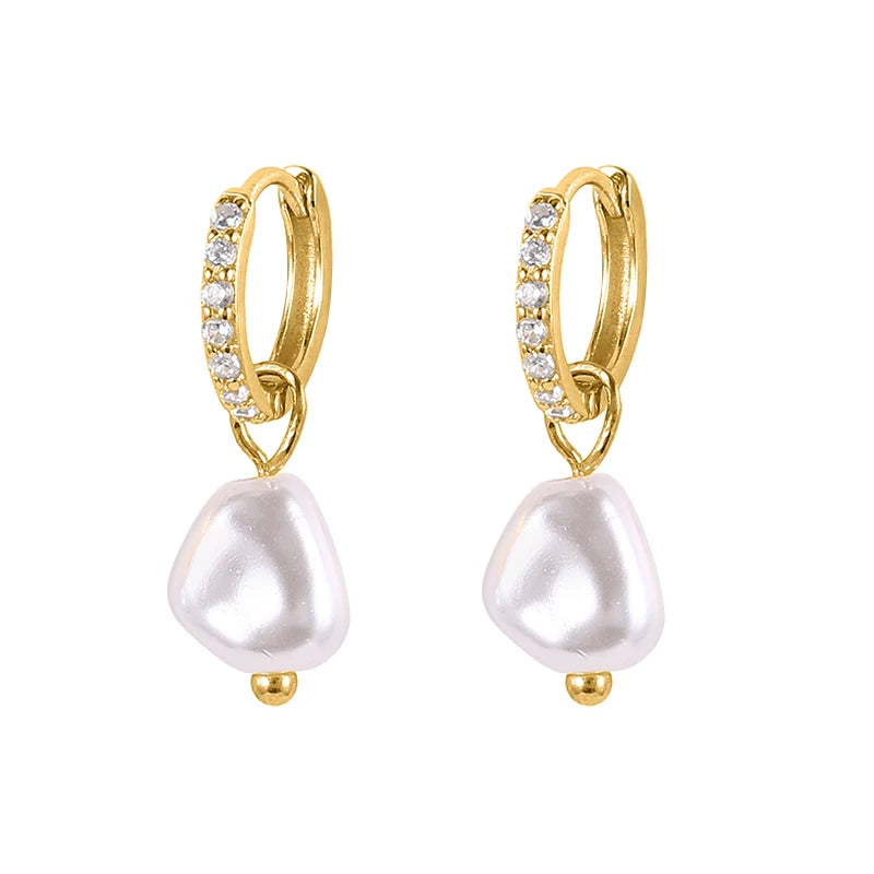 Synthetic Pearl Dangle Earrings 925 Sterling Silver Drop Earrings