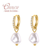 Synthetic Pearl Dangle Earrings 925 Sterling Silver Drop Earrings