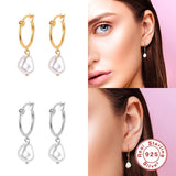 Synthetic Pearl Dangle Earrings 925 Sterling Silver Drop Earrings