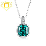 925 Silver Tanzanite Square Pendant Emerald Necklace