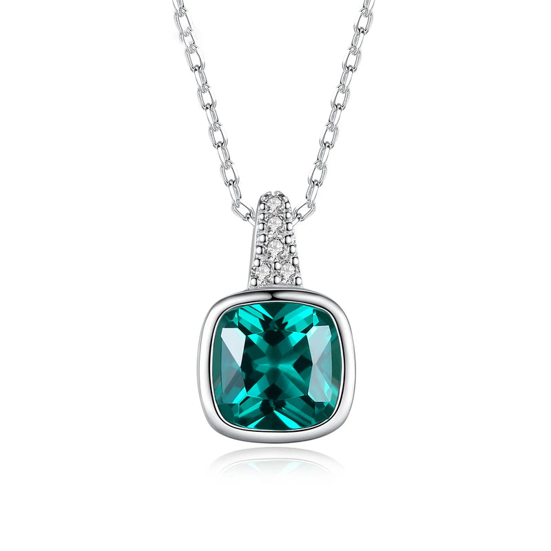 925 Silver Tanzanite Square Pendant Emerald Necklace
